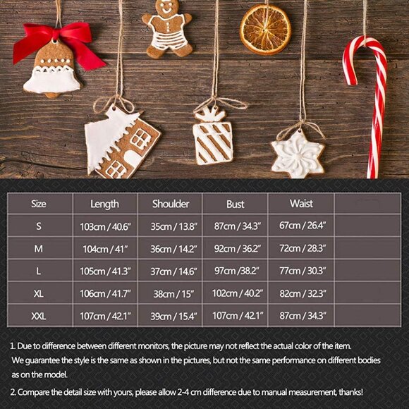 Women Reindeer Xmas Santa Claus Costumes Print Vintage Swing Casual Party Dress - Picture 6 of 7